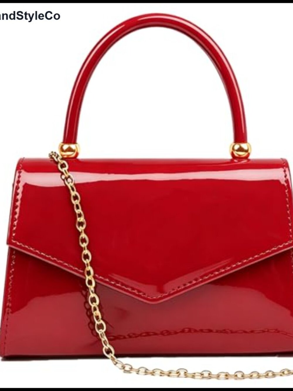 Faux Shiny Patent Leather Evening Clutch with Chain Strap for Wedding Prom